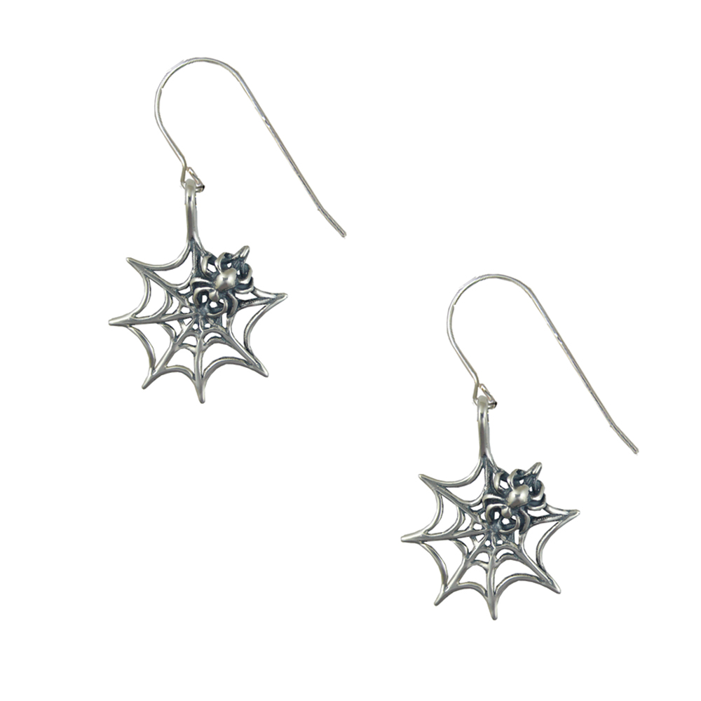 Sterling Silver Little Spider And Her Web Drop Dangle Earrings