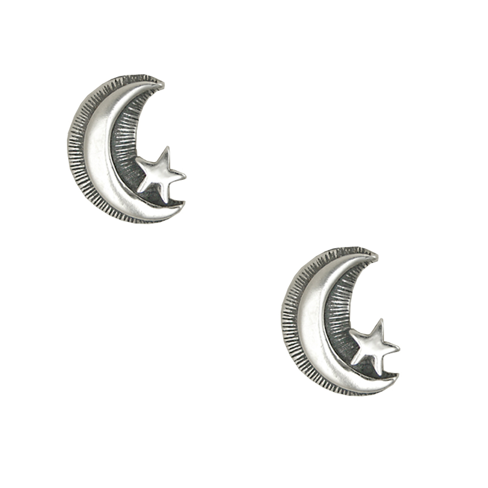 Sterling Silver Little Moon And Wishing Star Post Stud Earrings
