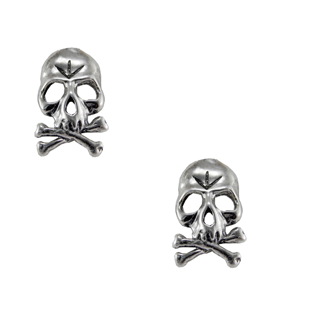 Sterling Silver Pirates Jolly Roger Skull Cross Bones Post Stud Earrings