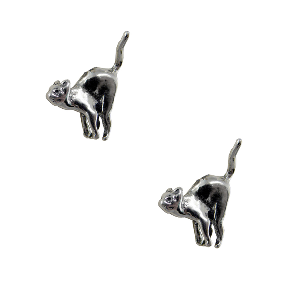 Sterling Silver Playful Kitty Cat About To Jump Post Stud Earrings