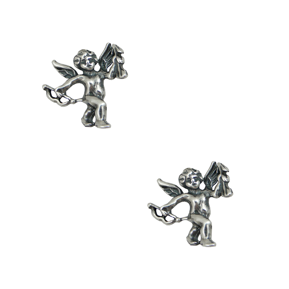 Sterling Silver Little Cupid Post Stud Earrings