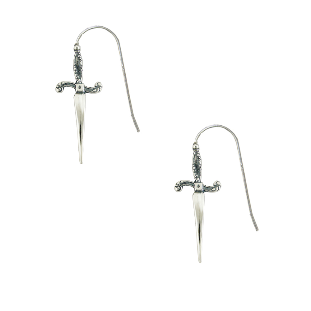 Sterling Silver Queen's Knife Dagger Drop Dangle Earrings