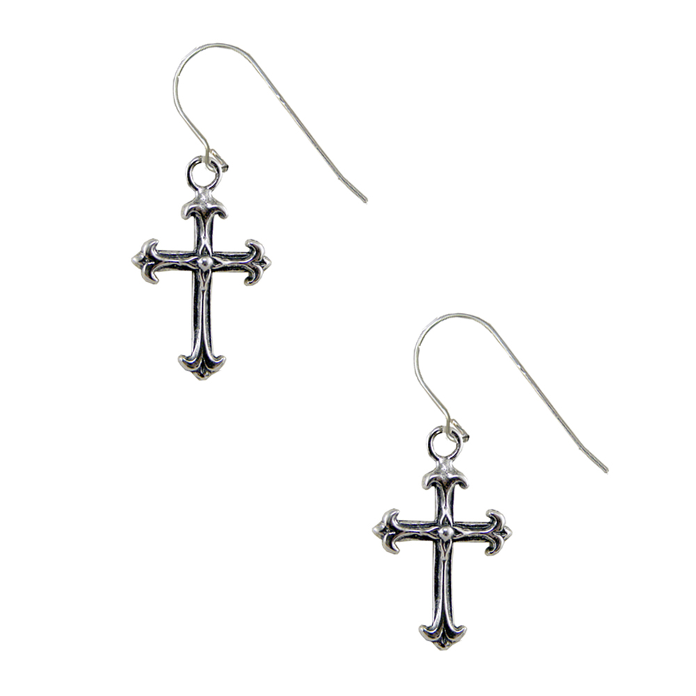 Sterling Silver Decorative Cross Drop Dangle Earrings