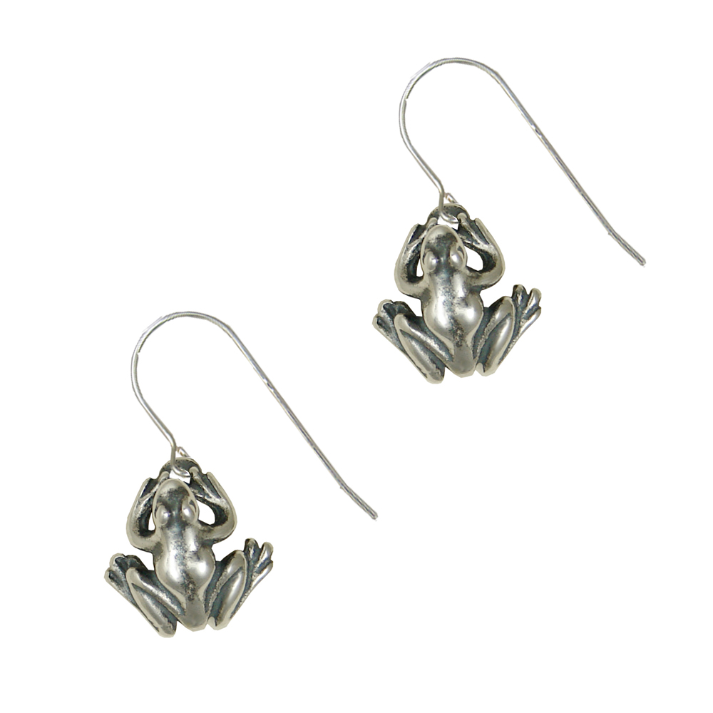 Sterling Silver Little Frog Drop Dangle Earrings