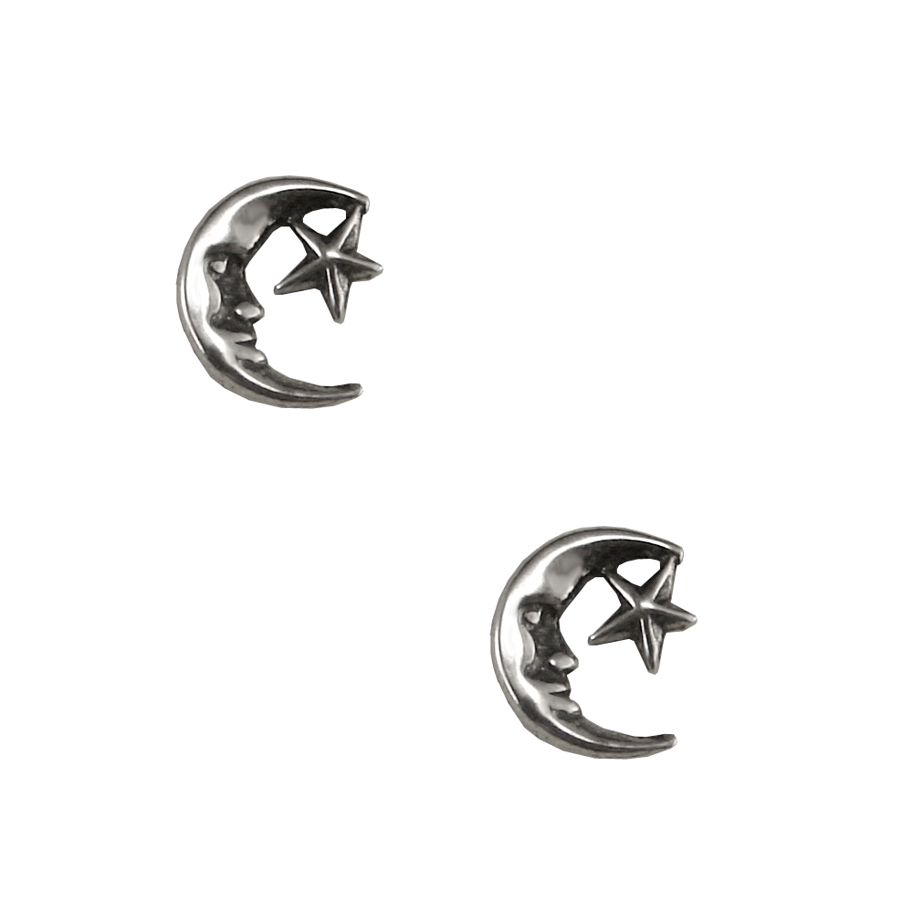 Sterling Silver Little Moon And Wishing Star Post Stud Earrings