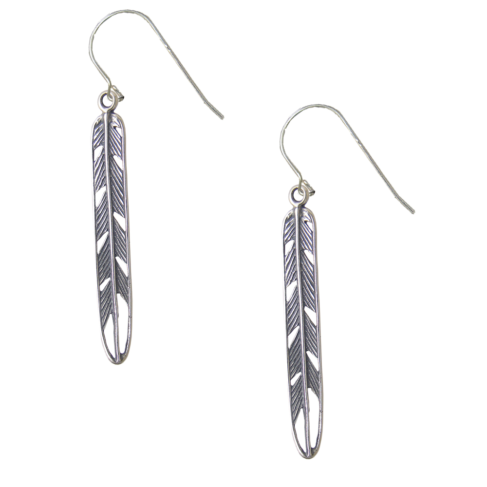 Sterling Silver Feather Drop Dangle Earrings