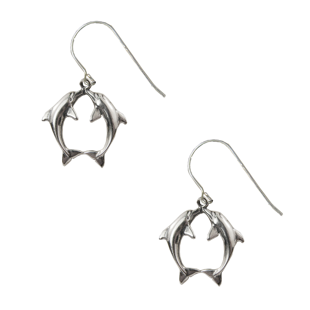 Sterling Silver Kissing Dolphins Drop Dangle Earrings