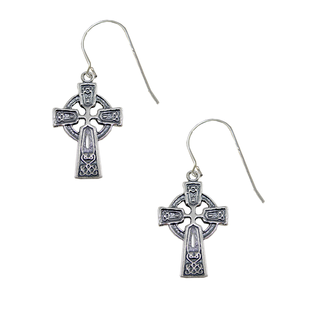 Sterling Silver Celtic Cross Drop Dangle Earrings