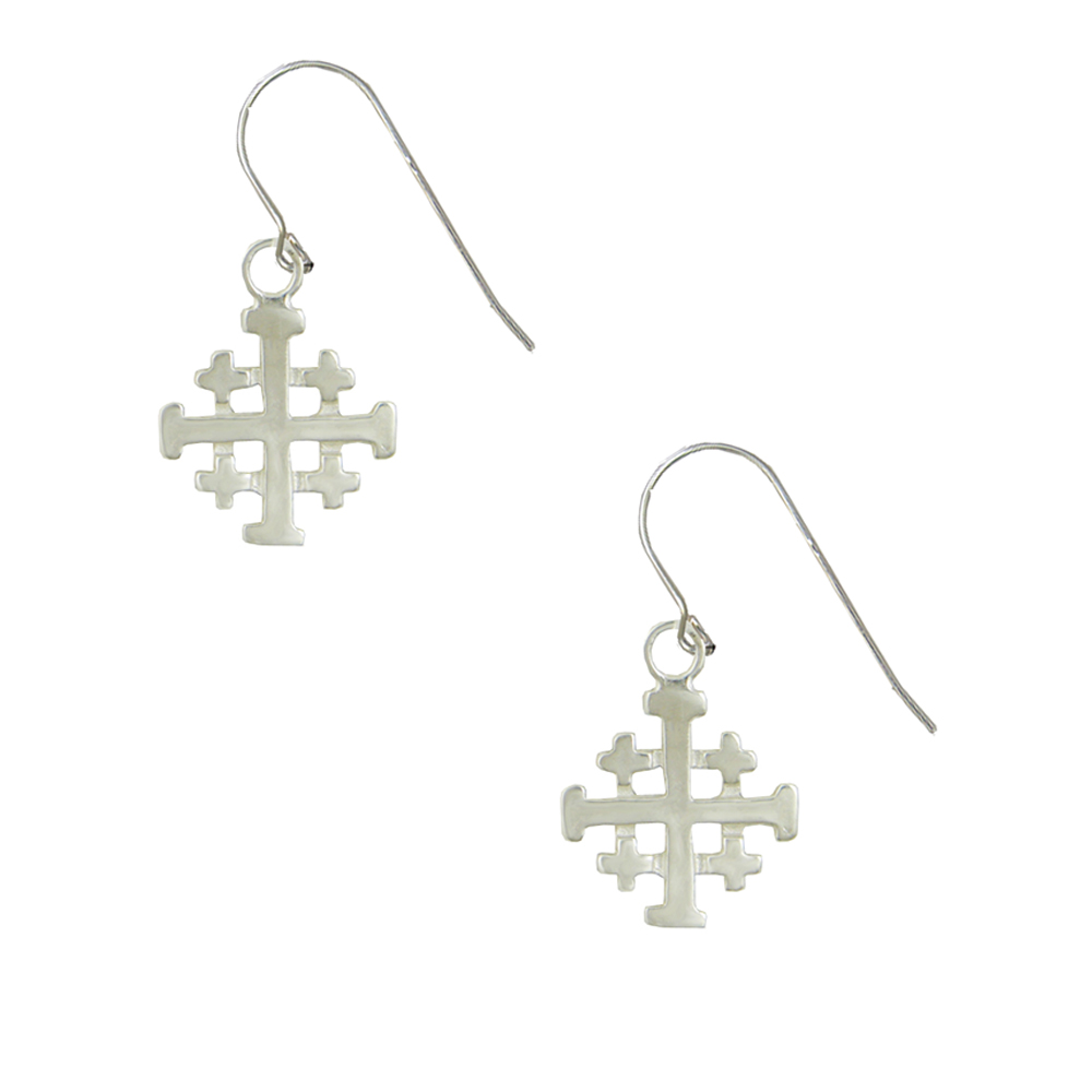 Sterling Silver Jerusalem Cross Drop Dangle Earrings