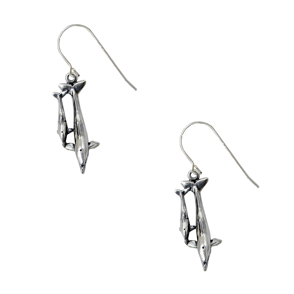 Sterling Silver Dolphin Drop Dangle Earrings