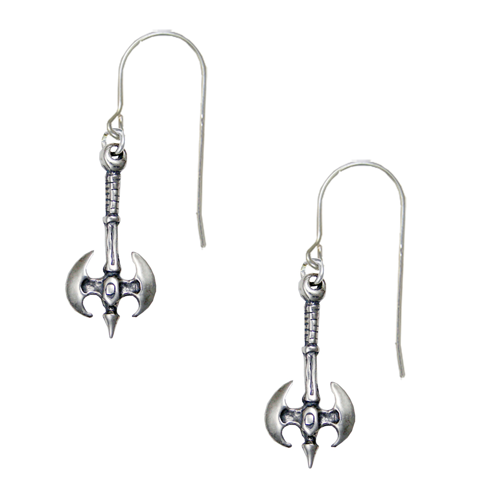 Sterling Silver Striking Warriors Battle Axe Labrys Drop Dangle Earrings