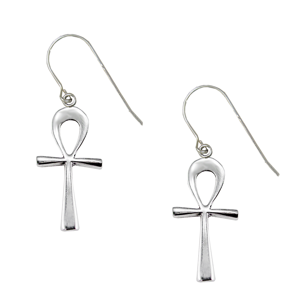 Sterling Silver Egyptian Ankh Drop Dangle Earrings