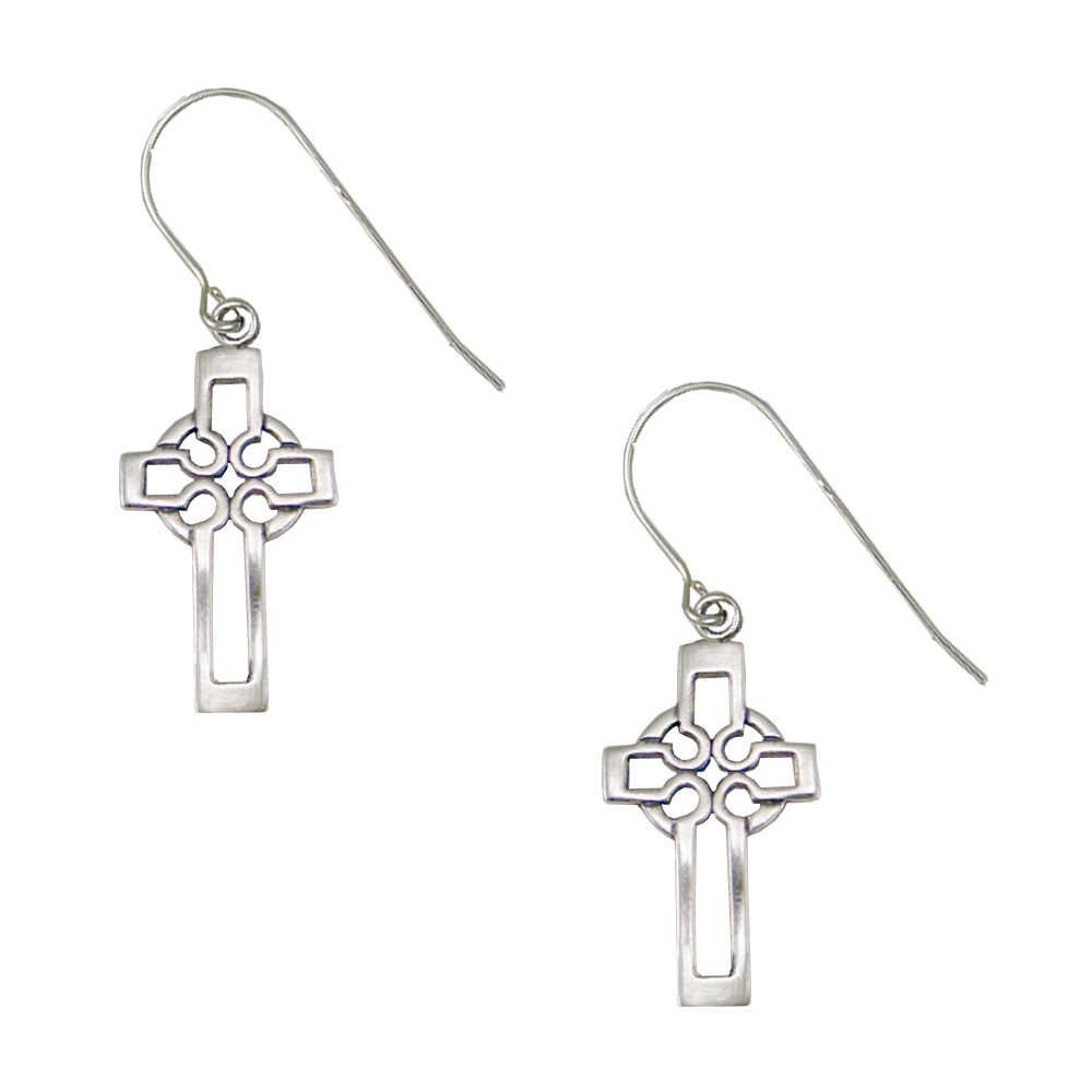 Sterling Silver Little Celtic Cross Drop Dangle Earrings