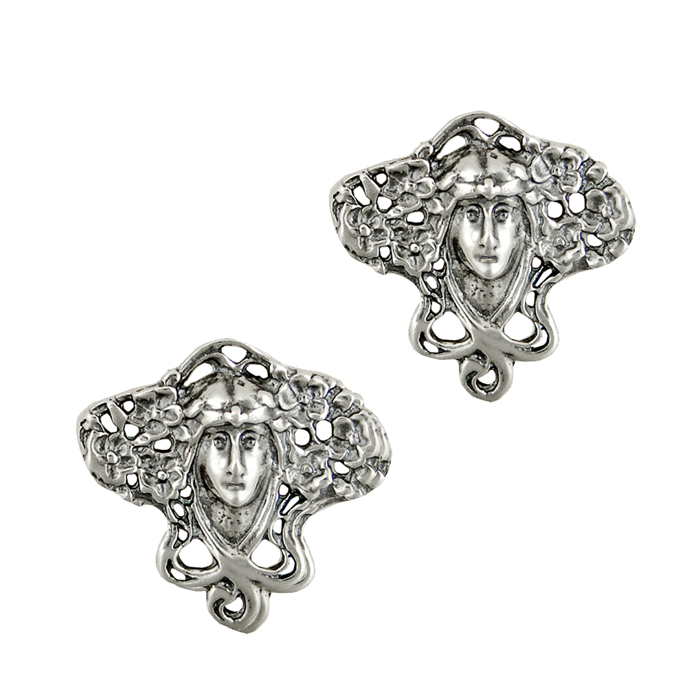Sterling Silver Woman With Garden Flowers Post Stud Earrings