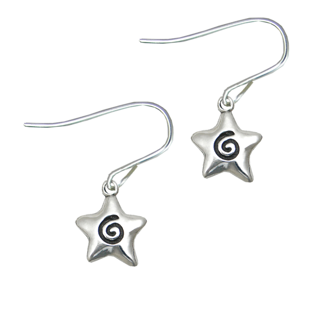 Sterling Silver Spiral "The Symbol of Life" Wishing Star Drop Dangle Earrings