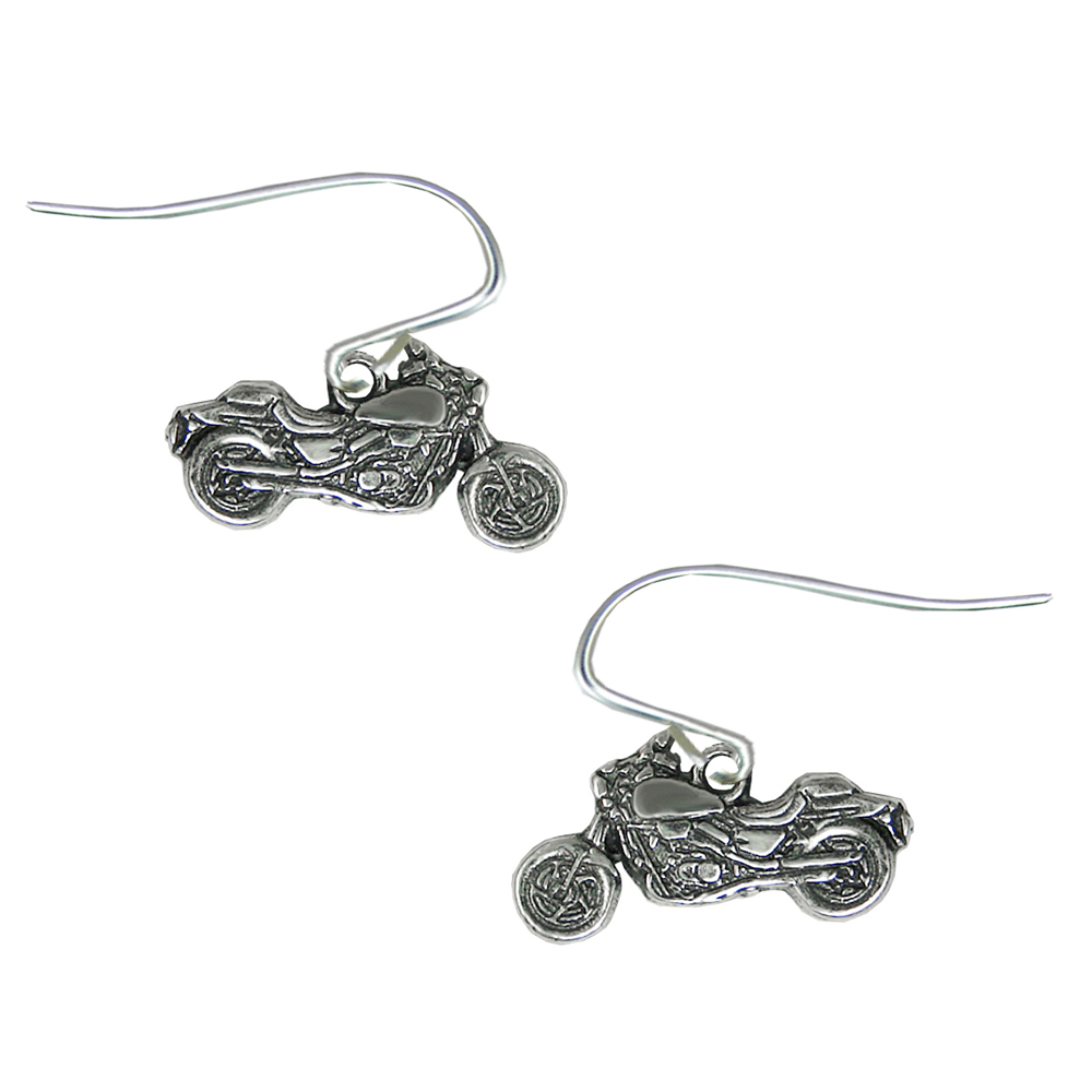 Sterling Silver Bikers Motorcycle Drop Dangle Earrings