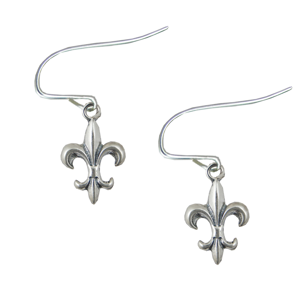 Sterling Silver Fleur de Lis Drop Dangle Earrings