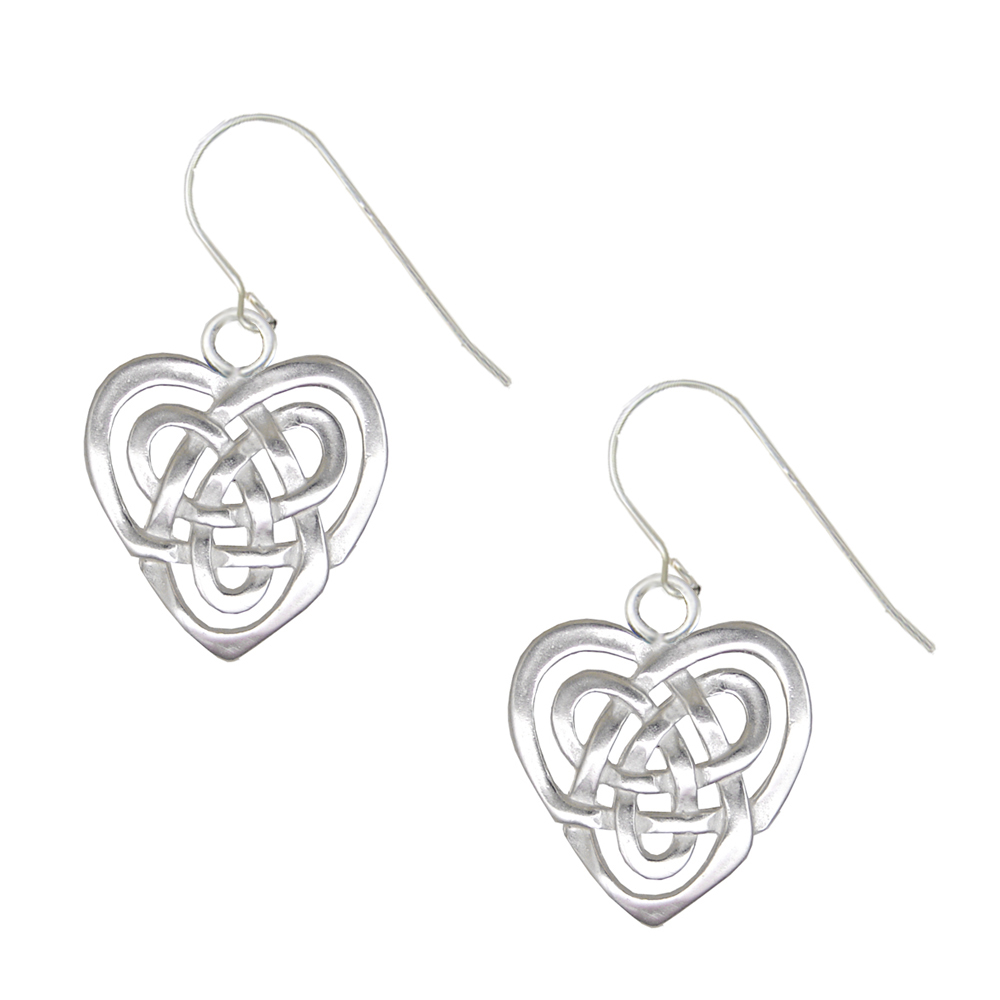 Sterling Silver Celtic Heart Shaped Love Knot Drop Dangle Earrings