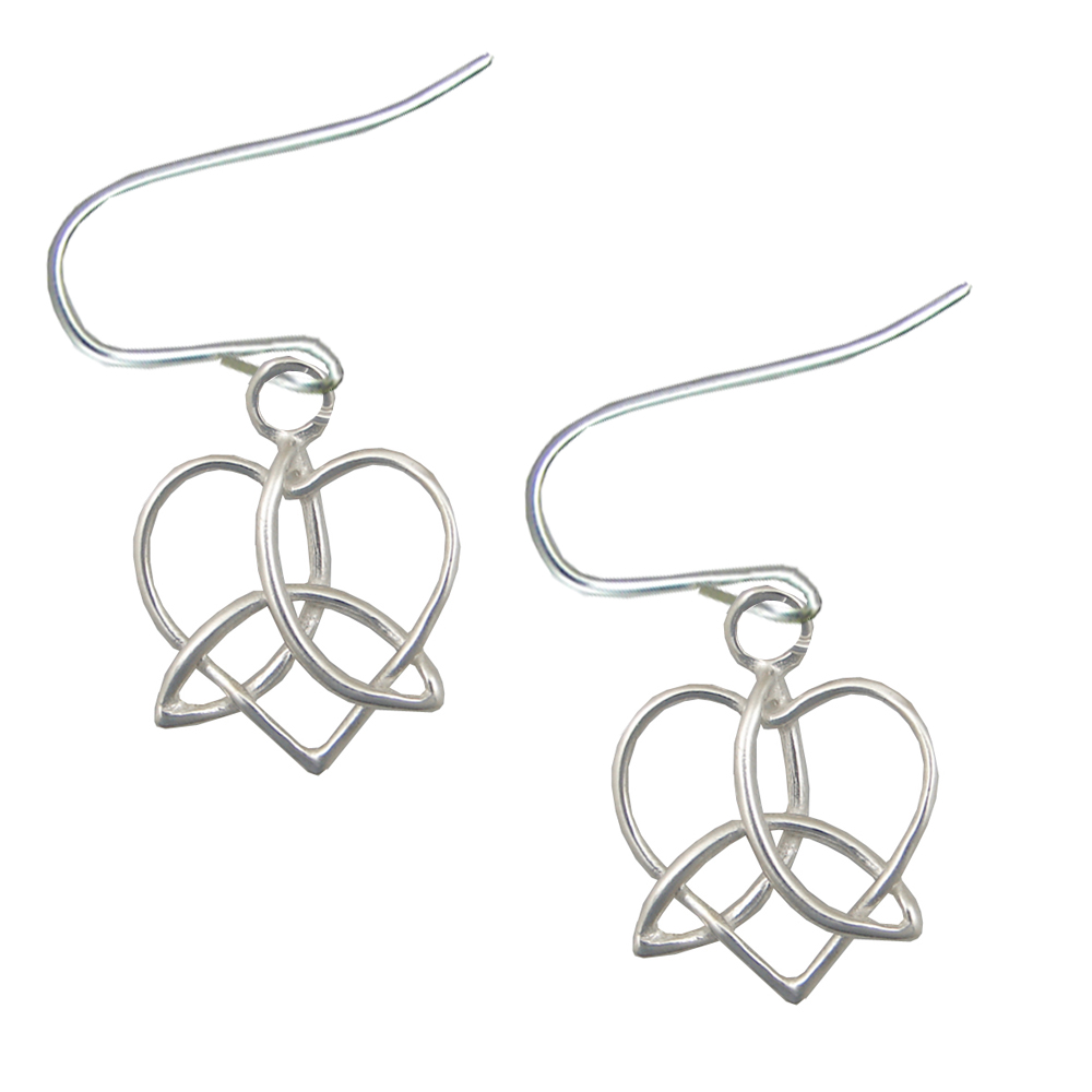 Sterling Silver Love Honor Protect Celtic Triquetra Trinity Knot Heart Drop Dangle Earrings