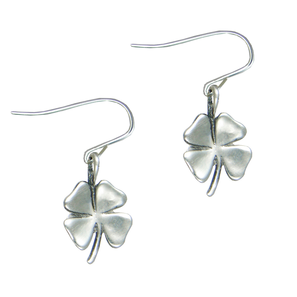 Sterling Silver Little Lucky 4 Leaf Clover Drop Dangle Earrings