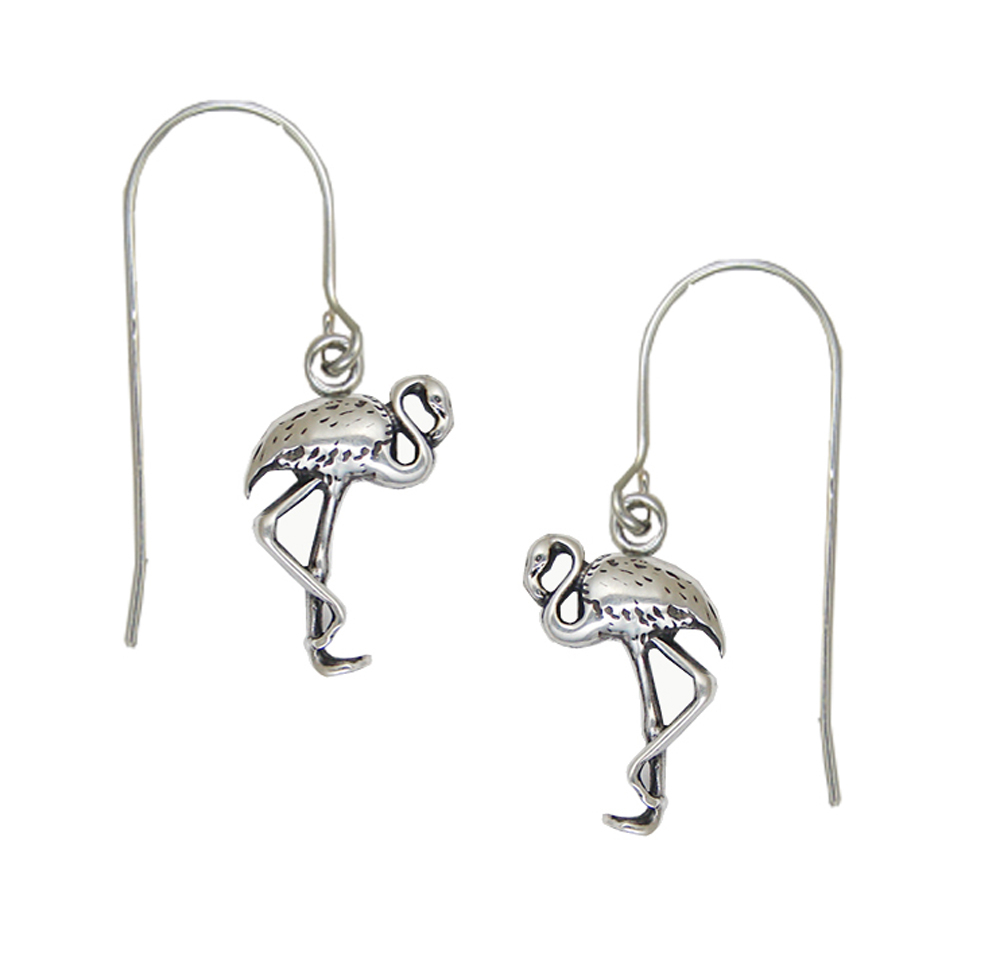 Sterling Silver Little Flamingo Drop Dangle Earrings Silve