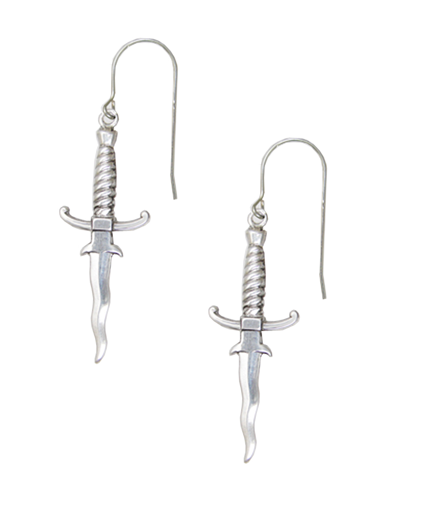Sterling Silver Drumfire Knife Dagger Drop Dangle Earrings