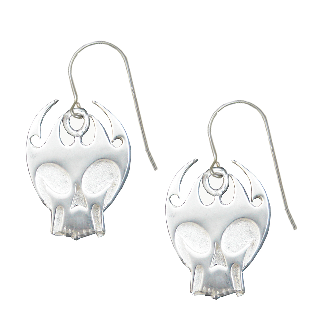 Sterling Silver Tribal Skull Design Drop Dangle Earrings