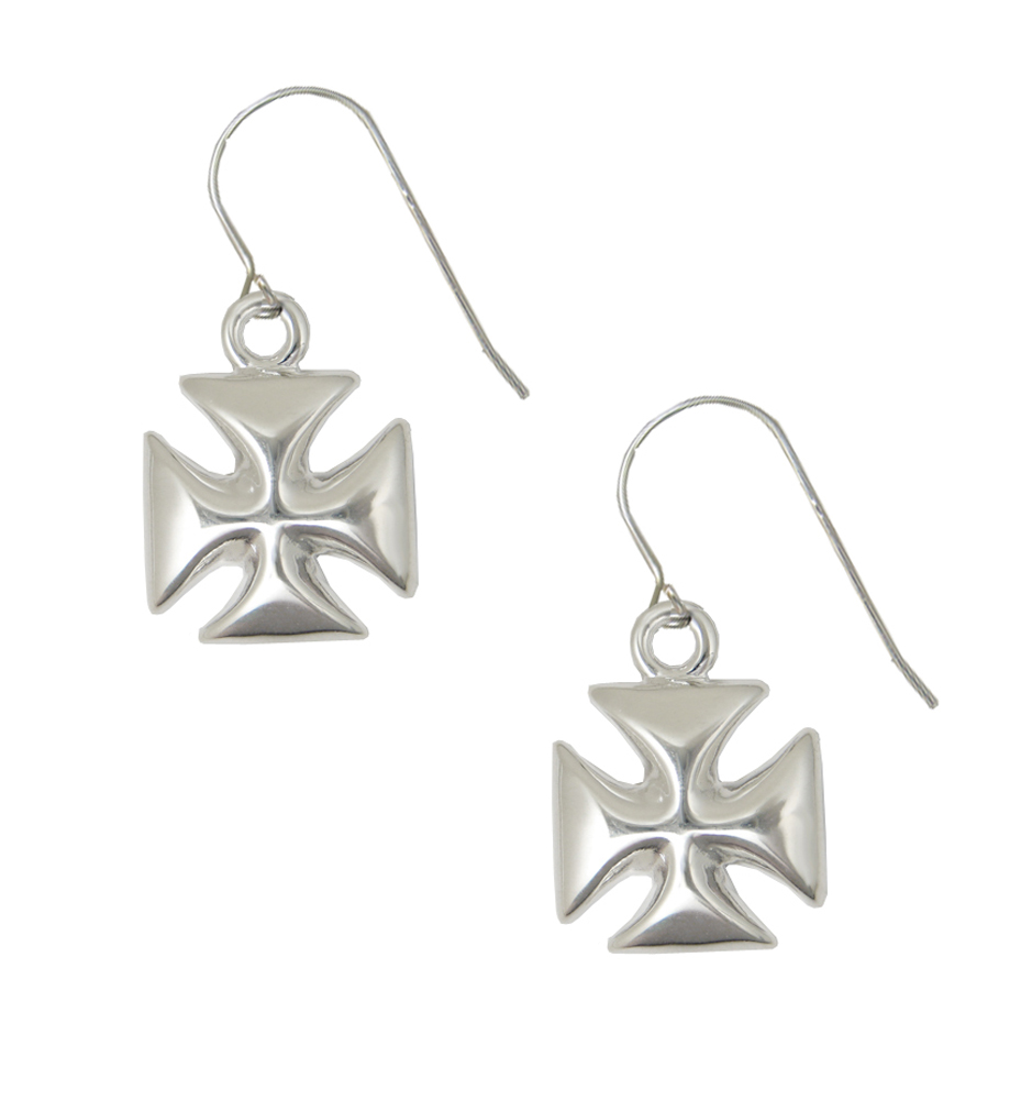 Sterling Silver Iron Cross Drop Dangle Earrings