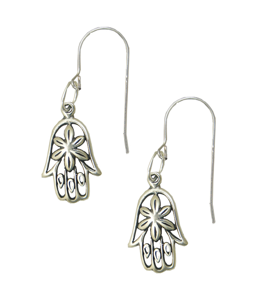 Sterling Silver Hamsa Drop Dangle Earrings