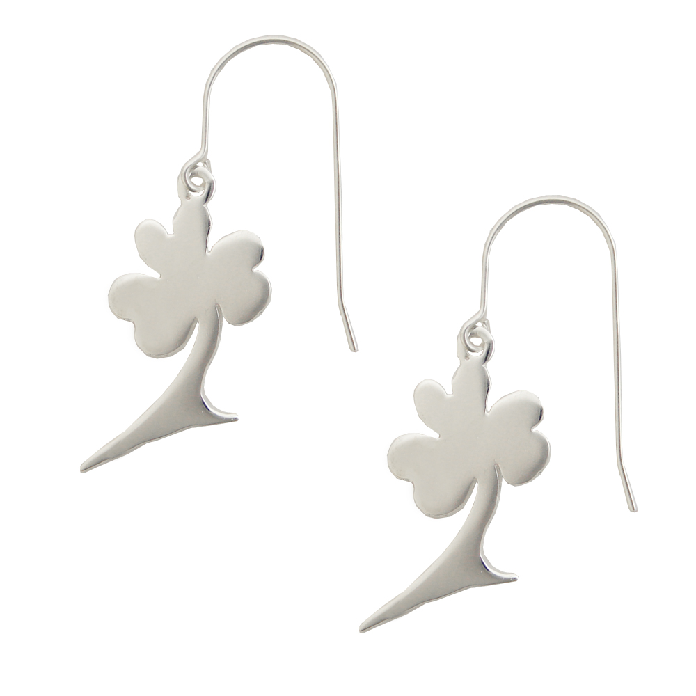 Sterling Silver Lucky Shamrock Drop Dangle Earrings