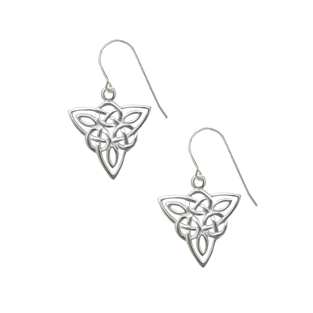 Sterling Silver Celtic Knotwork Design Trinity Symbol Drop Dangle Earrings