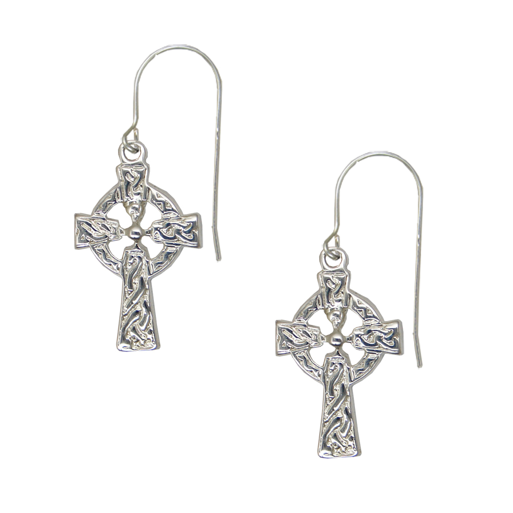 Sterling Silver Detailed Celtic Knotwork Cross Drop Dangle Earrings