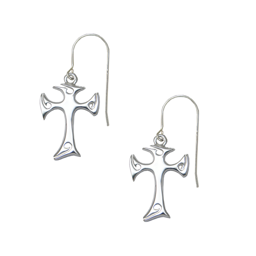 Sterling Silver Small Tribal Cross Drop Dangle Earrings