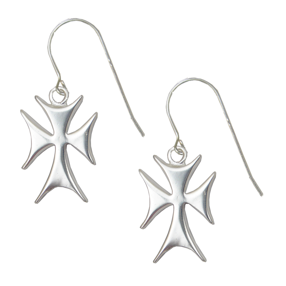 Sterling Silver Medieval Cross Drop Dangle Earrings