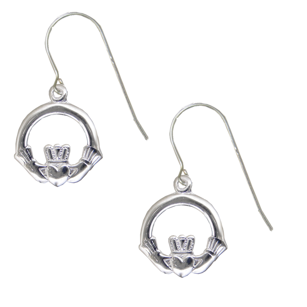 Sterling Silver Tiny Claddagh Drop Dangle Earrings