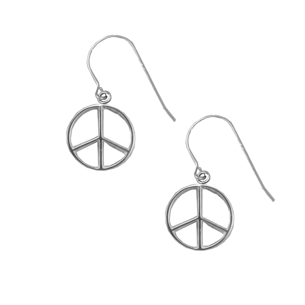 Sterling Silver Peace Sign Symbol Drop Dangle Earrings