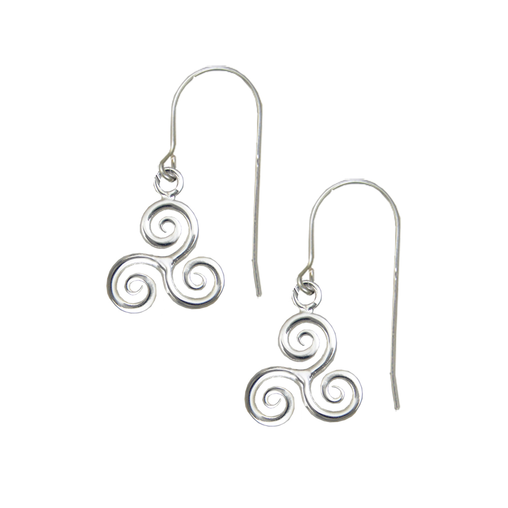 Sterling Silver Triskele Spiral Drop Dangle Earrings