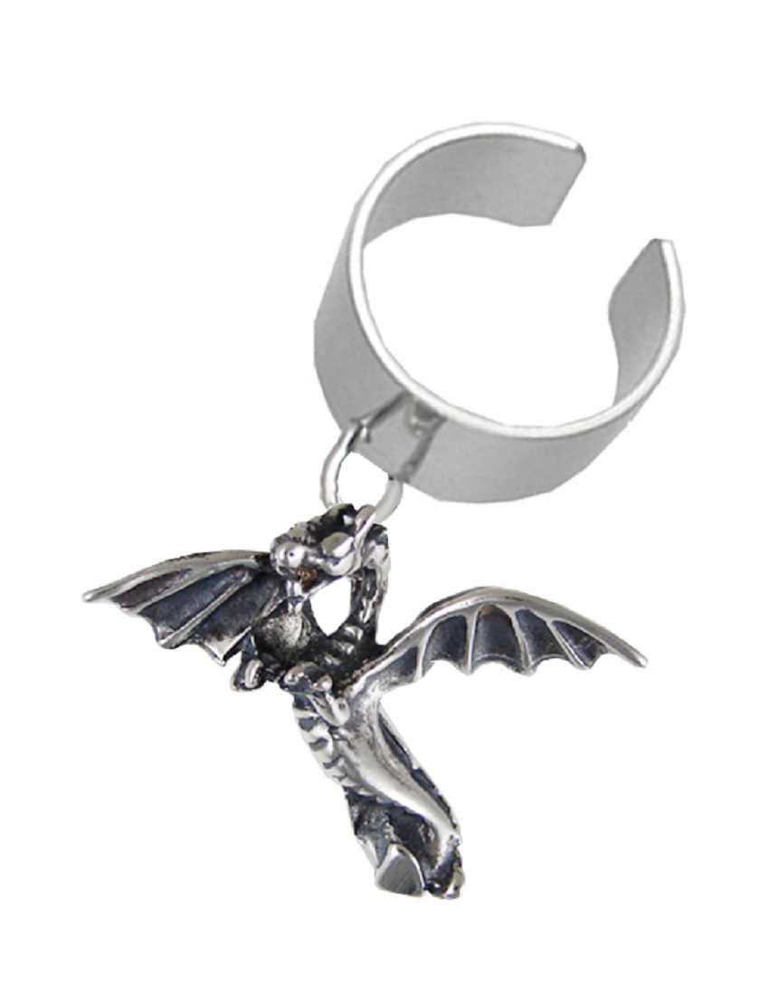 Sterling Silver Flying Dragon Dangle Ear Cuff