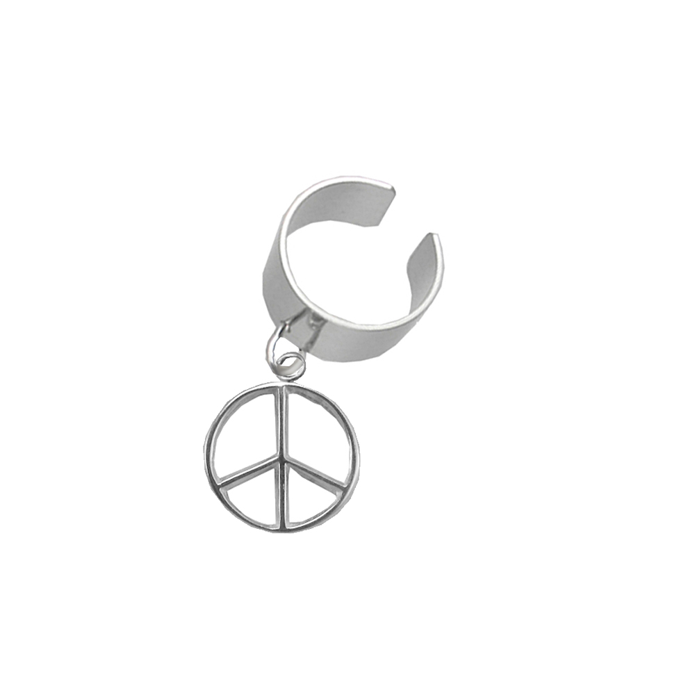 Sterling Silver Peace Symbol Dangle Ear Cuff