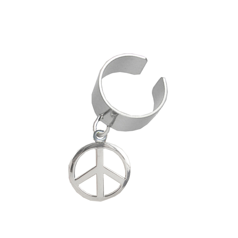 Sterling Silver Peace Symbol Dangle Ear Cuff