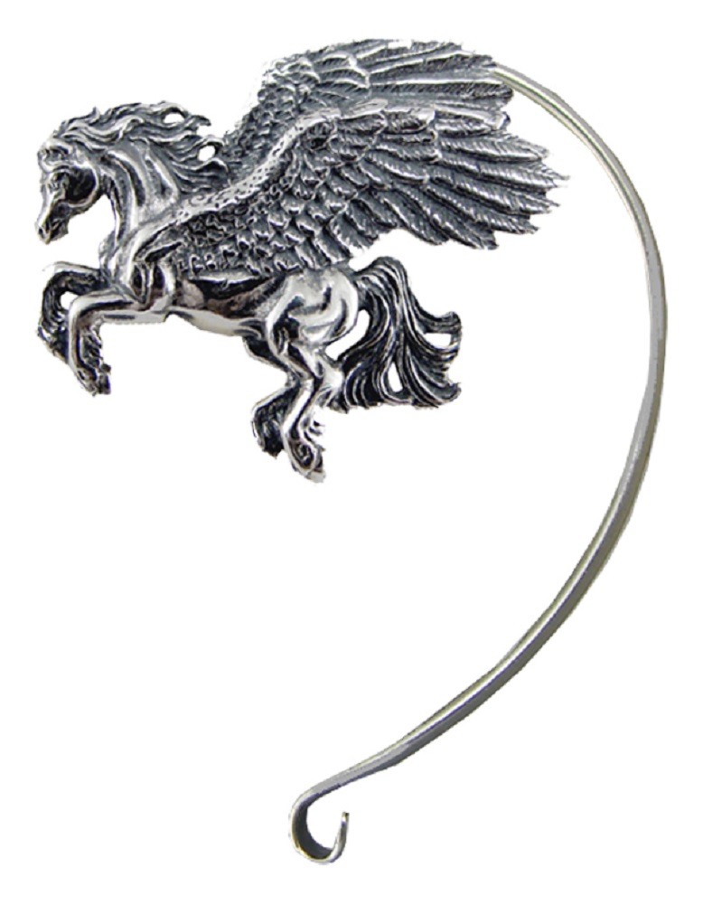 Sterling Silver Winged Horse Pegasus Left Only Ear Cuff Wrap