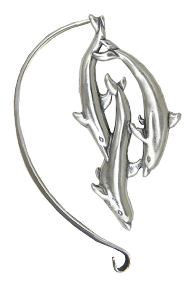 Sterling Silver Trio of Delightful Dolphins Right Only Ear Cuff Wrap