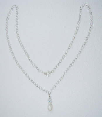 Sterling Silver Cultured Freshwater Pearl Drop Necklace With Crystal