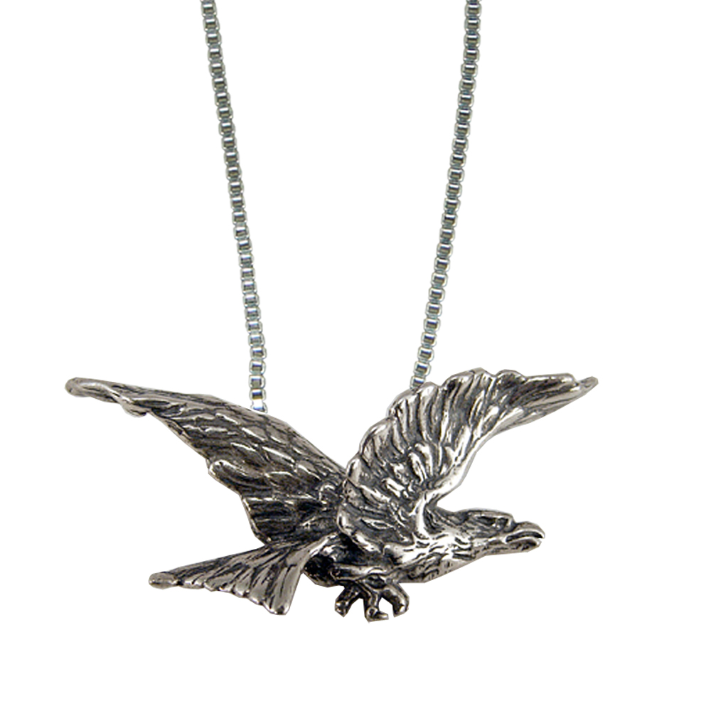 Sterling Silver Heavyweight Flying Eagle Pendant Necklace