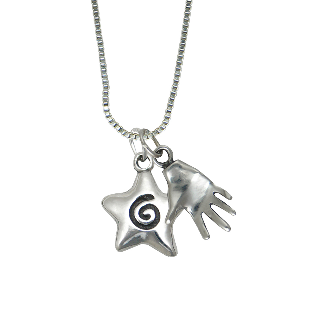 Sterling Silver Reiki Star And Healing Hand Necklace in