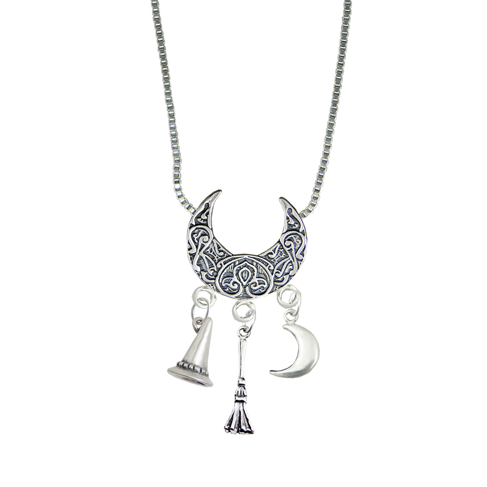 Sterling Silver Celtic Moon With the "Tools Of The Trade" Charm Holder Pendant Necklace