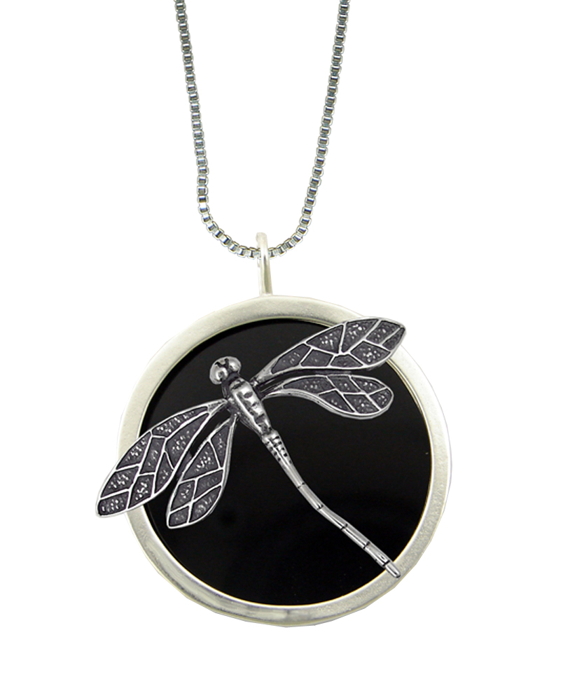 Sterling Silver Black Onyx And Pendant Necklace With Dragonfly