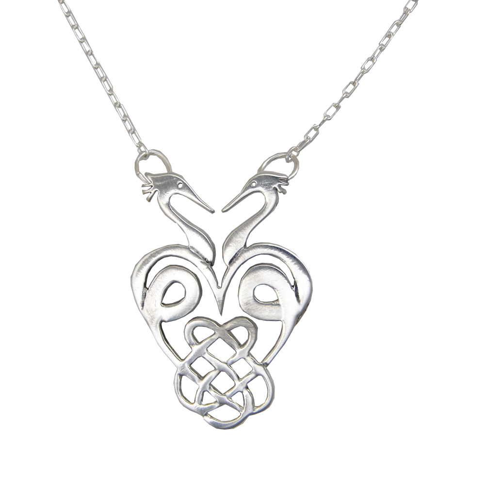 Sterling Silver Celtic Heart Lovebirds Necklace