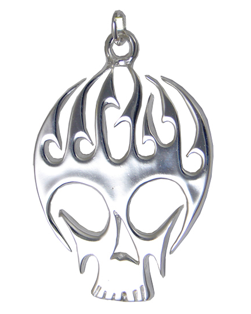 Sterling Silver Skull of Flames Pendant