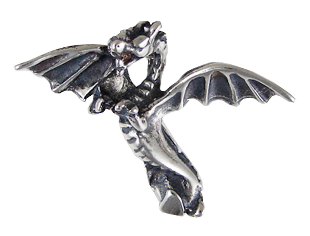 Sterling Silver 3D Flying Wyvern Dragon Pendant